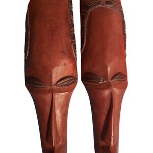 Pair Hand Carved Wooden Tribal Masks 22” Tall  Male Female Wood African Décor
